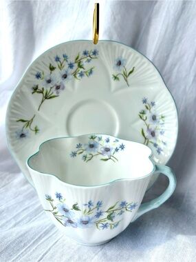 Shelley Vintage Blue Rock, Floral Teacup & Saucer Set